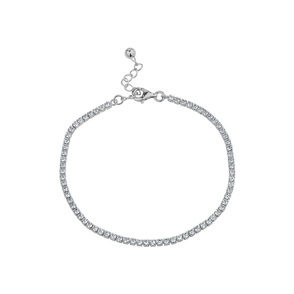 Sterling Silver Rhodium Plated (2mm) CZ Tennis Ankle Bracelet
