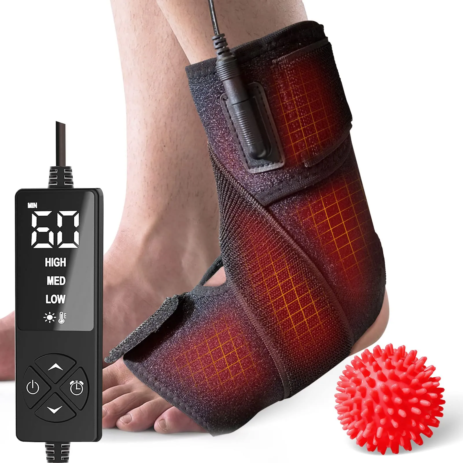 sticro Ankle Heating Pad for Achilles Tendonitis and Plantar Fasciitis Relief, Heated Ankle Brace Foot Heating Pad Wrap with Massage Ball for Sprained Ankle, Arthritis Foot Heel Pain Relief