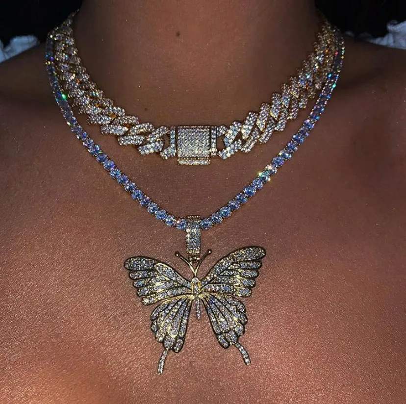 Tennis butterfly choker , bling butterfly , butterfly tennis necklace, 4mm tennis necklace and cz butterfly pendant ,Christmas gift
