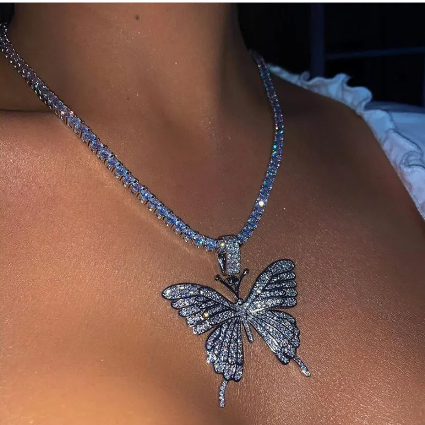 Tennis butterfly choker , bling butterfly , butterfly tennis necklace, 4mm tennis necklace and cz butterfly pendant ,Christmas gift