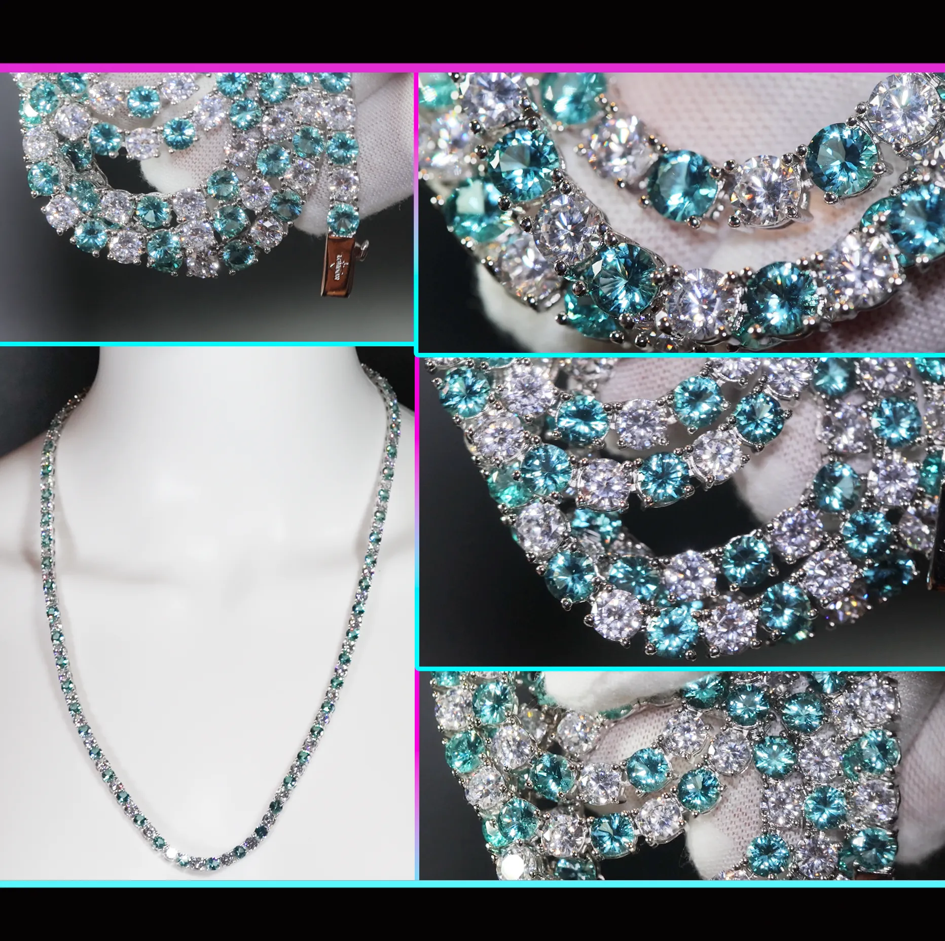 Tennis Chain | Green Diamond Tennis Chain | Tennis Necklace | Mens Tennis Chain | Womens Tennis Chain | Mint Green Tennis Chain | Iced Chain