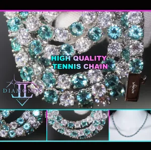 Tennis Chain | Green Diamond Tennis Chain | Tennis Necklace | Mens Tennis Chain | Womens Tennis Chain | Mint Green Tennis Chain | Iced Chain