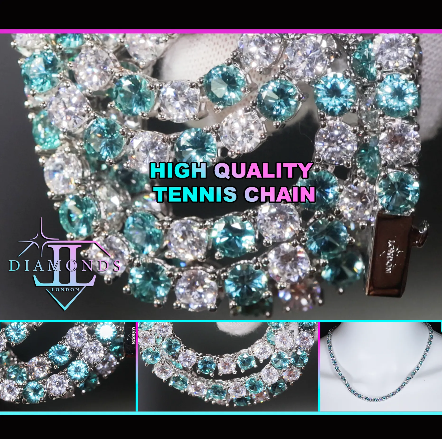 Tennis Chain | Green Diamond Tennis Chain | Tennis Necklace | Mens Tennis Chain | Womens Tennis Chain | Mint Green Tennis Chain | Iced Chain