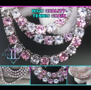 Tennis Chain | Pink Diamond Tennis Chain | Tennis Necklace | Pink Tennis Chain | Womens Tennis Chain | Diamond Tennis Chain | Iced Out Chain