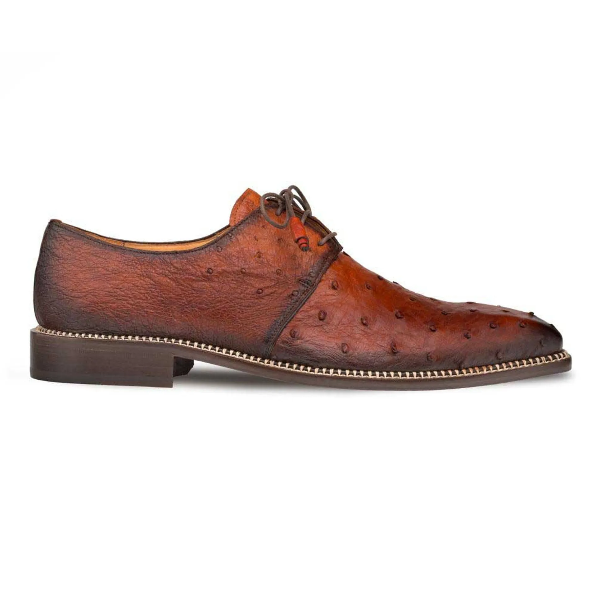 Tillson Brandy Genuine Ostrich Plain Toe Mens Blucher By Mezlan Made In Spain Brand