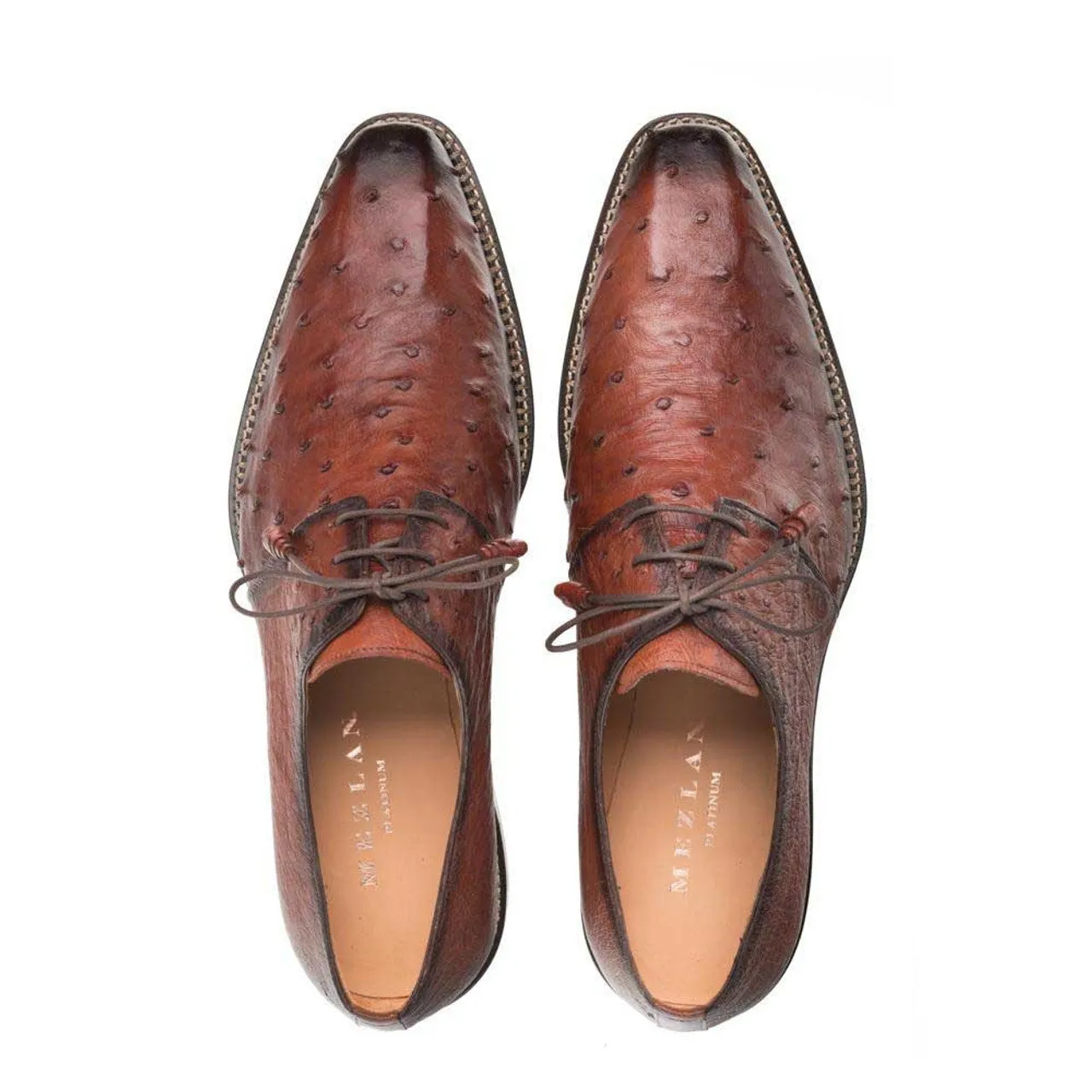 Tillson Brandy Genuine Ostrich Plain Toe Mens Blucher By Mezlan Made In Spain Brand