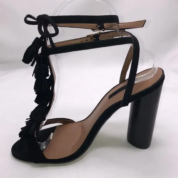 Topshop Fringed Tassels Run Down Vamp of Shoe with Wraparound Straps Round Heel