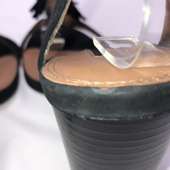 Topshop Fringed Tassels Run Down Vamp of Shoe with Wraparound Straps Round Heel