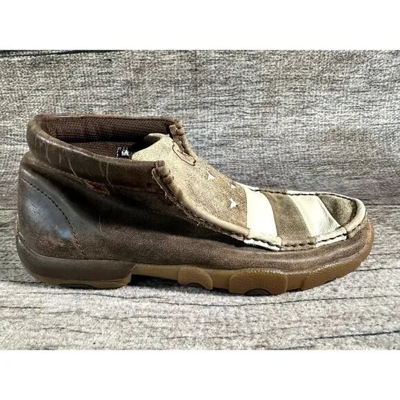 Twisted X Mens Chukka Driving Moc Stars Stripes No laces Leather Men’s Sz 7