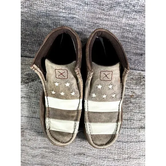 Twisted X Mens Chukka Driving Moc Stars Stripes No laces Leather Men’s Sz 7