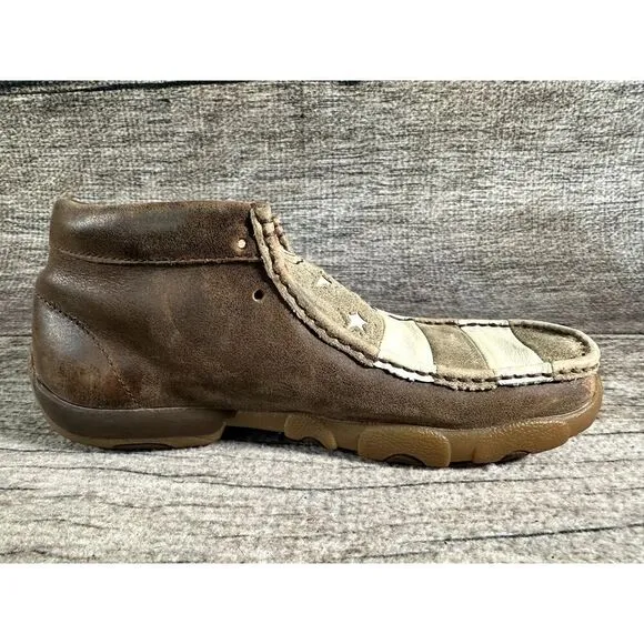Twisted X Mens Chukka Driving Moc Stars Stripes No laces Leather Men’s Sz 7