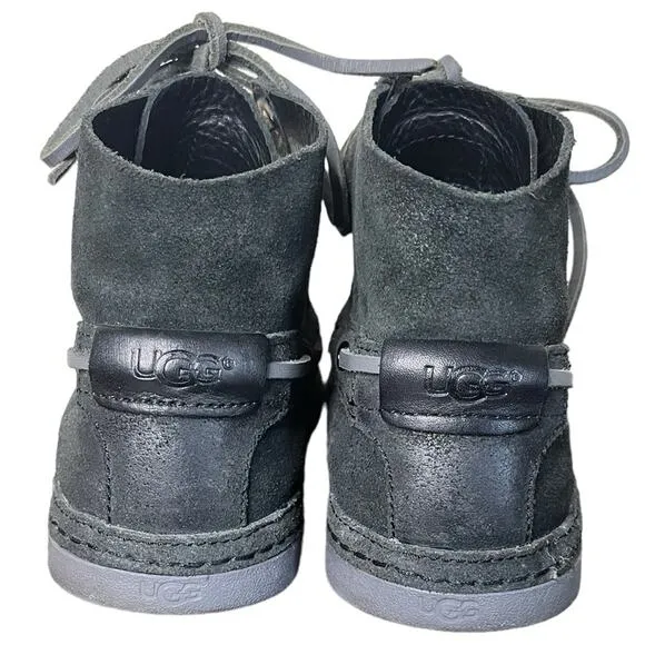 UGG Chukka Ankle Boots Charcoal Black Leather BAYNE Gray Laces Shoes Size 7