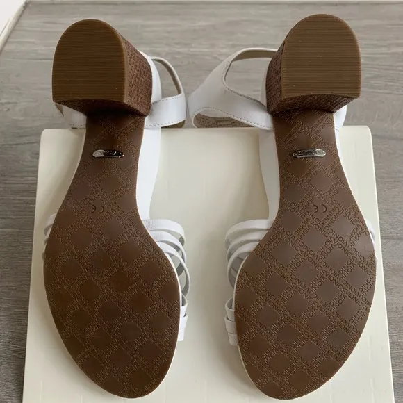 Vionic Peony White Leather Sandals Raffia Block Heels in Women’s Size 8M