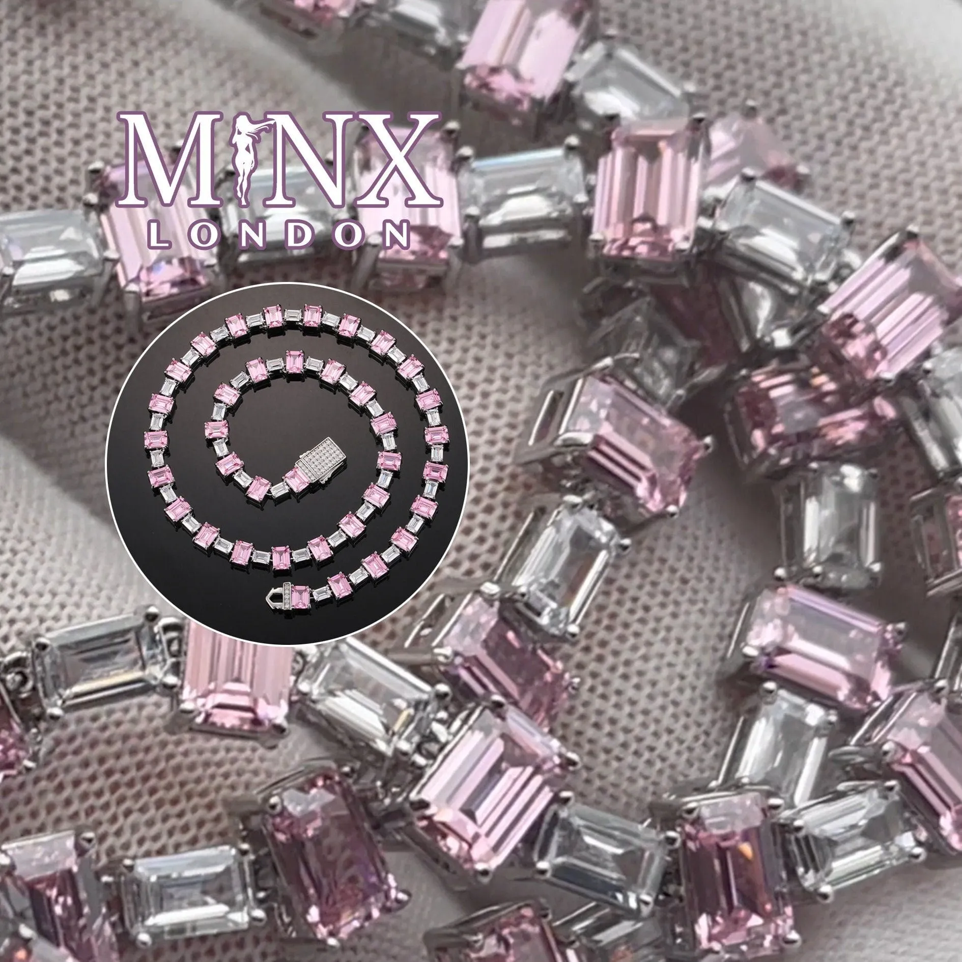 Womens | Pink Diamond Necklace | Pink Tennis Chain | Womens Necklace | Womens Tennis Chain | Womens Pink Emerald Necklace | Pink Emerald