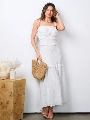WOMEN'S SLEEVELESS SMOCK TIERED PRINTED MAXI DRESS