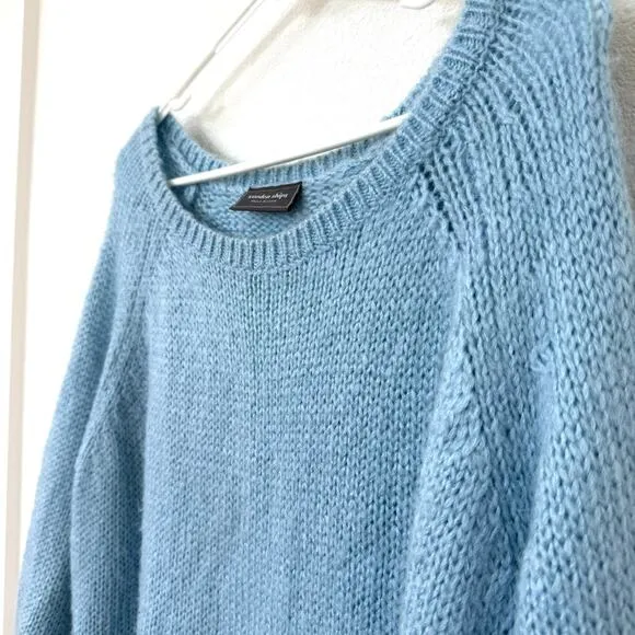 Wooden Ships Cozy Knit Mohair Wool Blend Sweater Blue SM Slouchy Coastal Boho