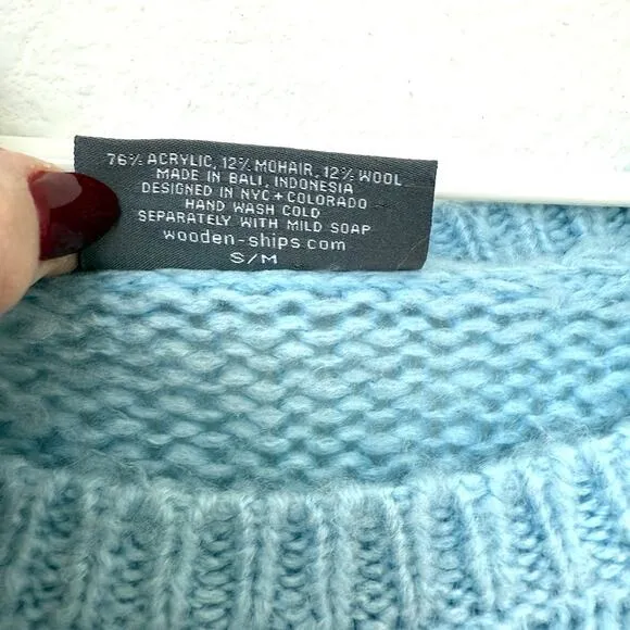 Wooden Ships Cozy Knit Mohair Wool Blend Sweater Blue SM Slouchy Coastal Boho