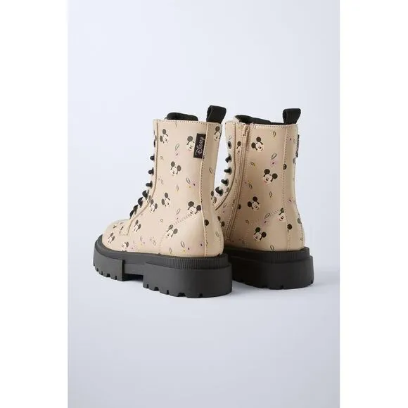Zara Kids Mickey Mouse Lace Ankle Boots Girls Size US 3.5, EUR 35